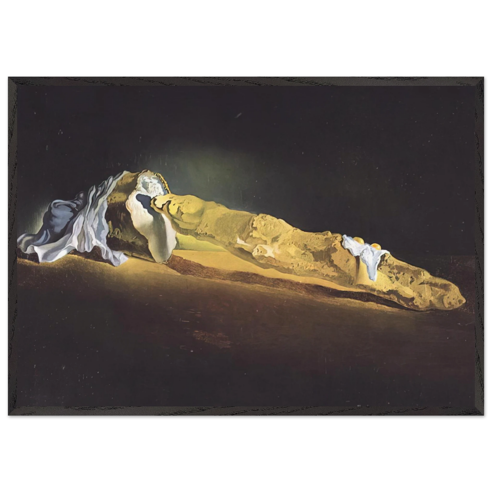 ORDINARY FRENCH LOAF WITH TWO FRIED EGGS - Salvador Dali Framed Art Print – Black Wooden Frame - Default Title - -Framed Art Print