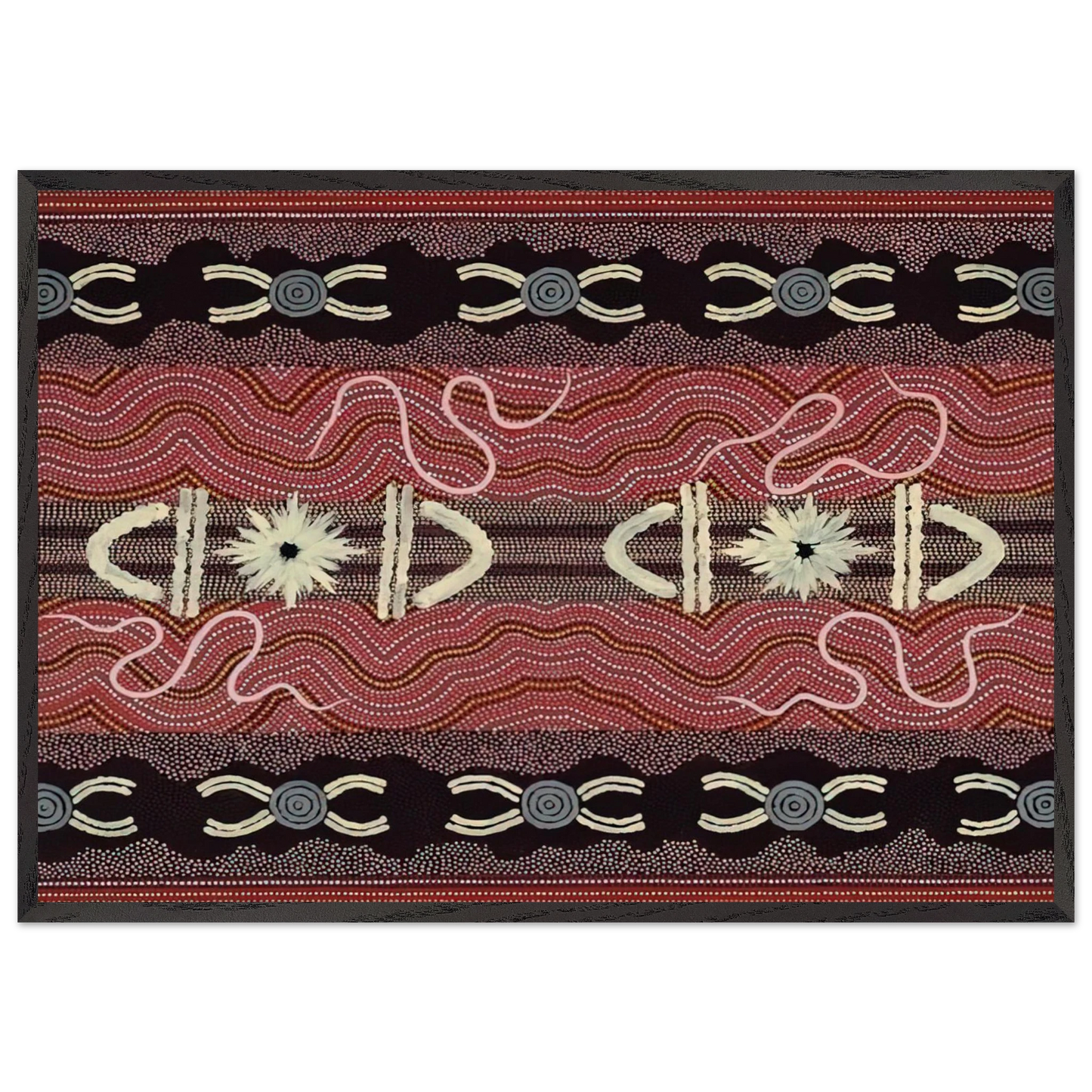 Mens Initiation Spider Dreaming - 1999 - Clifford Possum Tjapaltjarri Framed Art Print – Black Wooden Frame - Default Title - -Framed Art Print