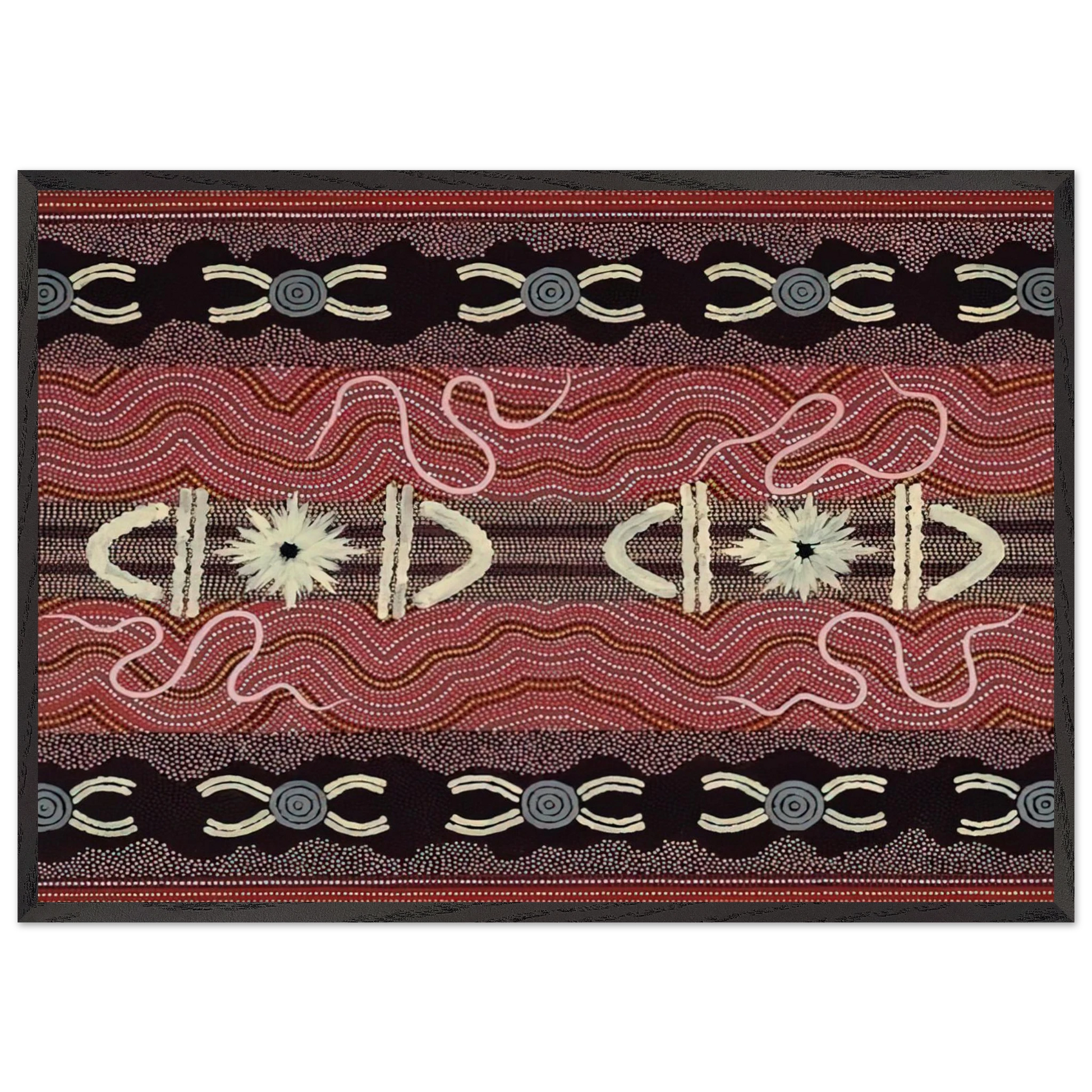 Mens Initiation Spider Dreaming - 1999 - Clifford Possum Tjapaltjarri Framed Art Print – Black Wooden Frame - Default Title - -Framed Art Print