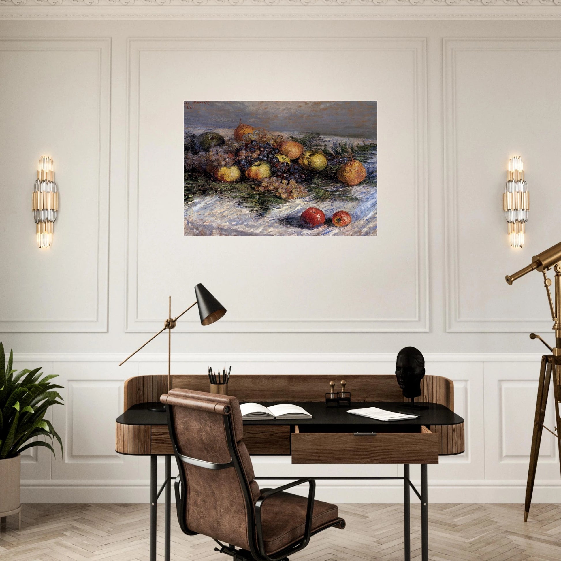 Still Life with Pears and Grapes - claude monet Brushed Aluminum Print - 70x100 cm / 28x40 inches | claude monet Aluminum Print | claude monet Prints