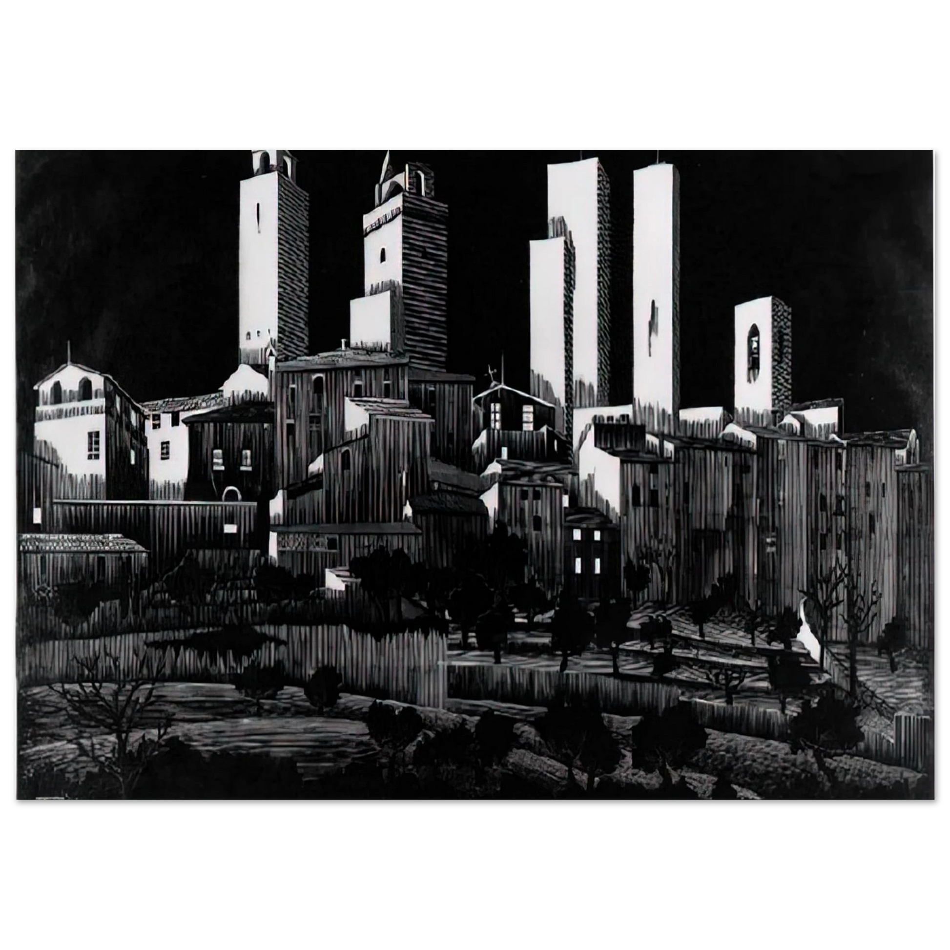 MC Escher - SAN GIMIGNANO Wall Art - 60x80 cm / 24x32 inches - Fine Art Poster - -