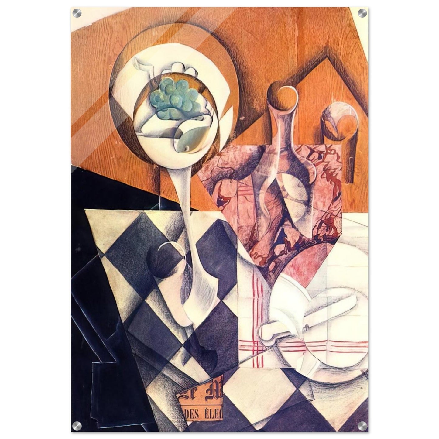 FRUIT BOWL WITH BOTTLE 1914 - Juan Gris Acrylic Print - 70x100 cm / 28x40″ inches | Juan Gris Wall Art | Juan Gris Prints