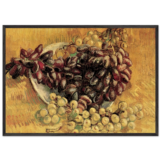 Still Life with Grapes N2 - Vincent van Gogh 70x100 cm / 28x40 inches Framed Art Print – Black Wooden Frame