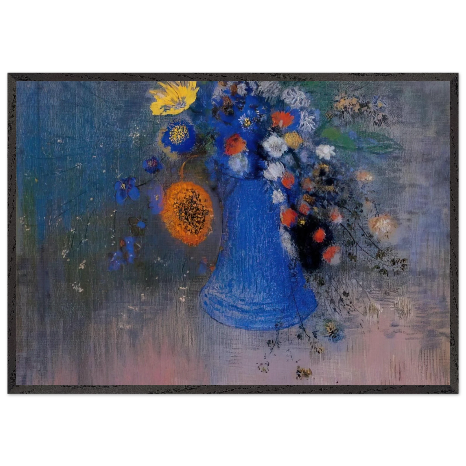 VASE OF FLOWERS 8 - Odilon Redon 70x100 cm / 28x40 inches Framed Art Print – Black Wooden Frame
