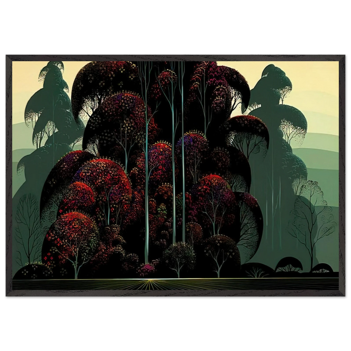 Crimson Autumn - Eyvind Earle 70x100 cm / 28x40 inches Framed Art Print – Black Wooden Frame