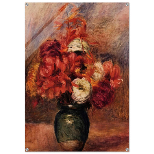 Flowers in a Green Vase Dahlilas and Asters - Pierre-Auguste Renoir Acrylic Print - 70x100 cm / 28x40″ inches