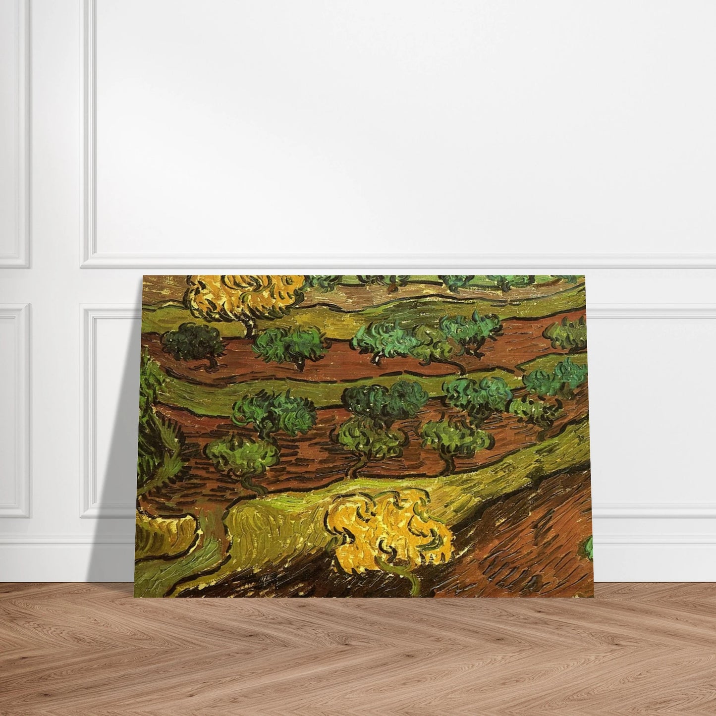 Olive Trees against a Slope of a Hill - Vincent van Gogh Brushed Aluminum Print - 70x100 cm / 28x40 inches | Vincent van Gogh Aluminum Print | Vincent van Gogh Prints