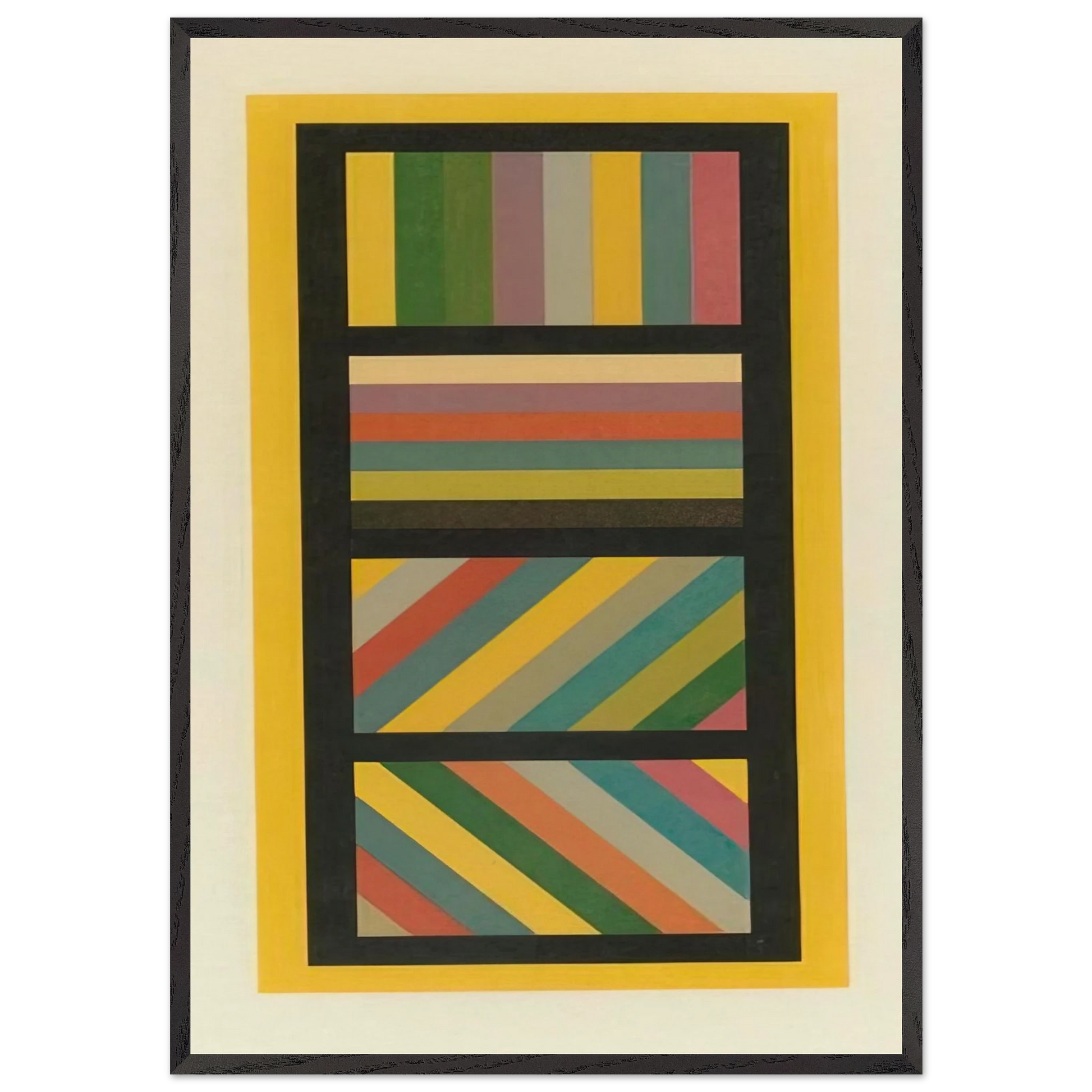 Bands of Color in Four Directions - Sol LeWitt Framed Art Print – Black Wooden Frame - Default Title - -Framed Art Print