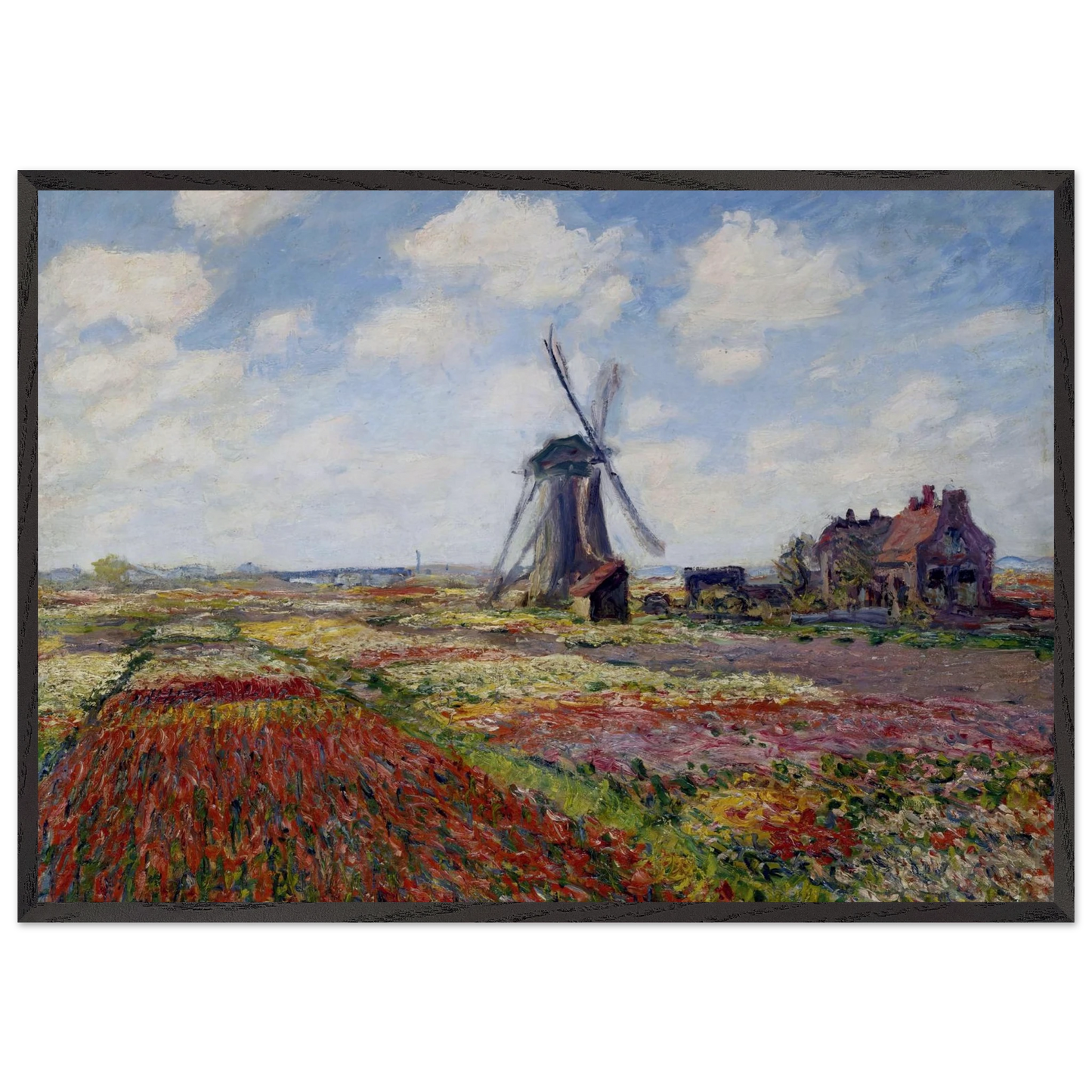 Fields of Tulip With The Rijnsburg Windmill - claude monet Framed Art Print – Black Wooden Frame - Default Title - -Framed Art Print