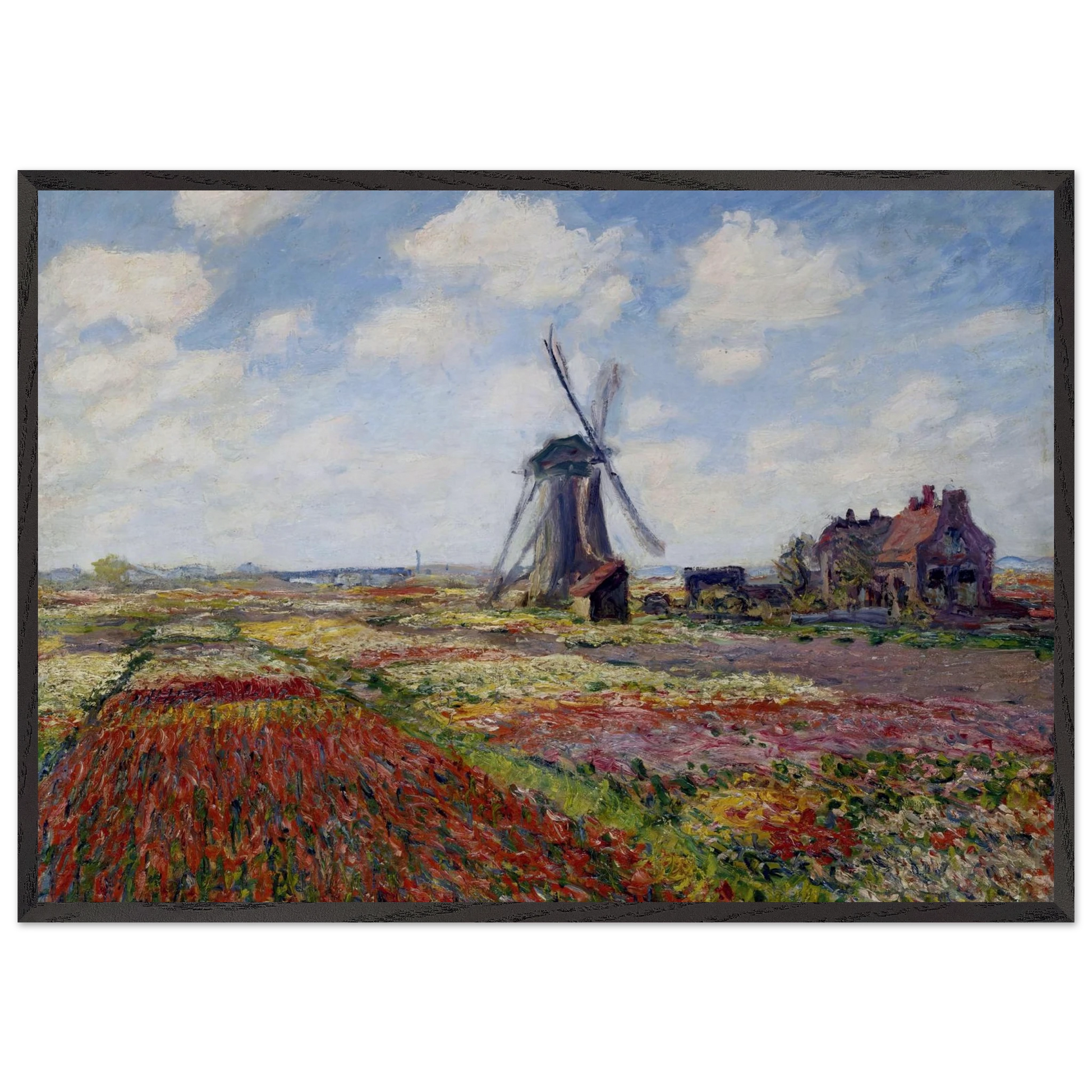 Fields of Tulip With The Rijnsburg Windmill - claude monet Framed Art Print – Black Wooden Frame - Default Title - -Framed Art Print
