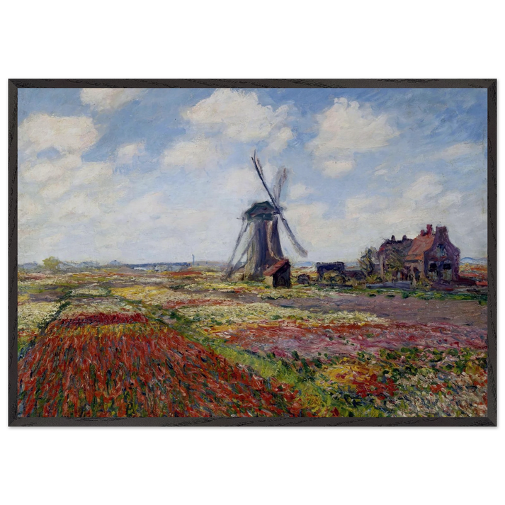 Fields of Tulip With The Rijnsburg Windmill - claude monet 70x100 cm / 28x40 inches Framed Art Print – Black Wooden Frame