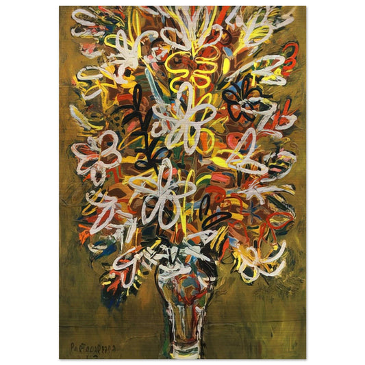 FLOWER VASE 1963 - Rene Portocarrero Brushed Aluminum Print - 70x100 cm / 28x40 inches | Rene Portocarrero Aluminum Print | Rene Portocarrero Prints