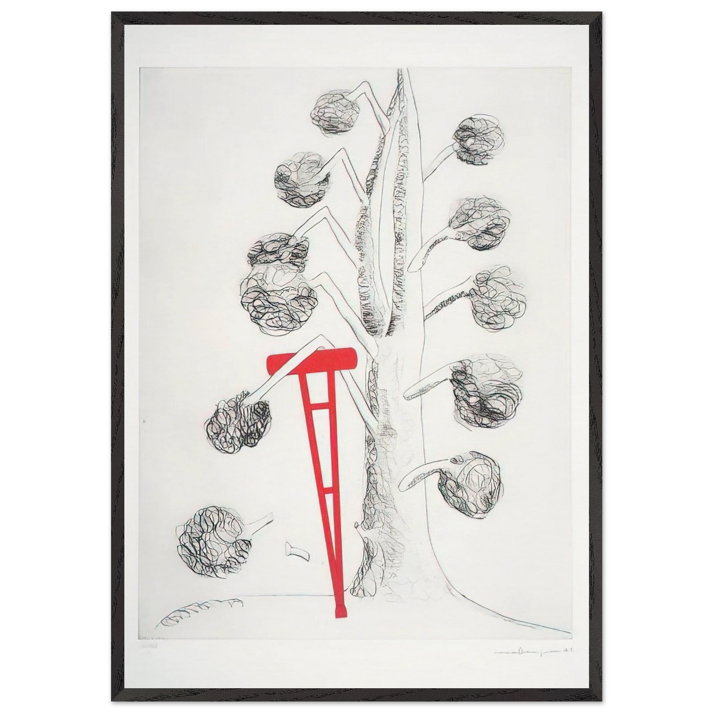 TREE WITH RED CRUTCH 1998 - Louise Bourgeois Framed Art Print – Black Wooden Frame - Default Title - -Framed Art Print
