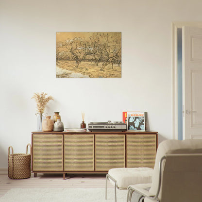 Orchard with Blossoming Plum Trees The White Orchard - Vincent van Gogh Brushed Aluminum Print - 70x100 cm / 28x40 inches | Vincent van Gogh Aluminum Print | Vincent van Gogh Prints