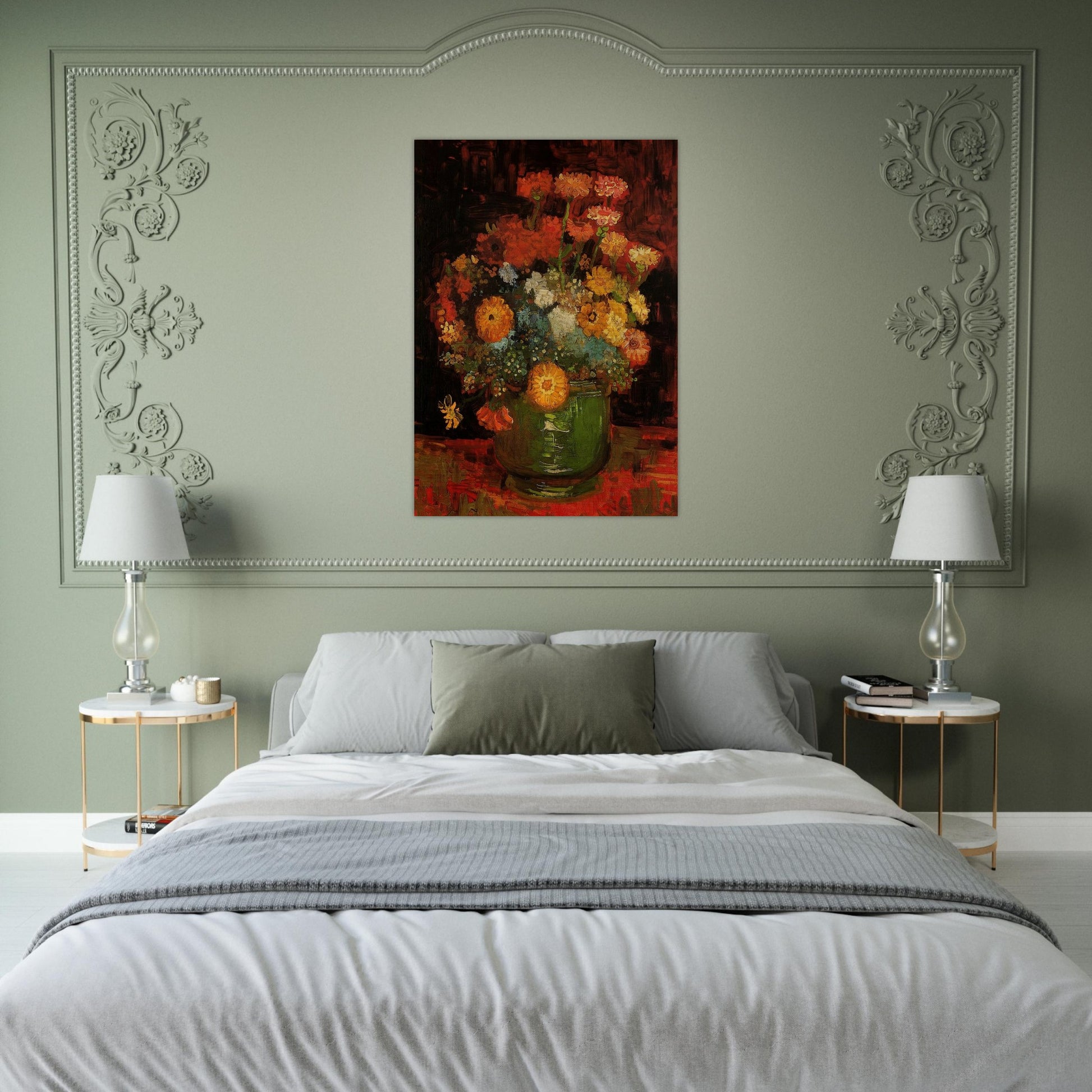 Vase with Zinnias - Vincent van Gogh Brushed Aluminum Print - 70x100 cm / 28x40 inches | Vincent van Gogh Aluminum Print | Vincent van Gogh Prints