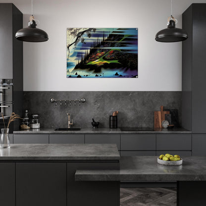 Pasture Through the Fog - Eyvind Earle Acrylic Print - 70x100 cm / 28x40″ inches | Eyvind Earle Wall Art | Eyvind Earle Prints