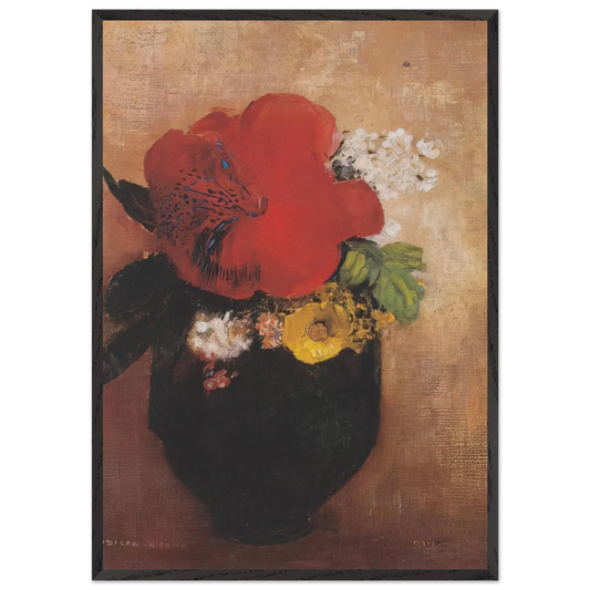THE RED POPPY - Odilon Redon Framed Art Print – Black Wooden Frame - Default Title - -Framed Art Print