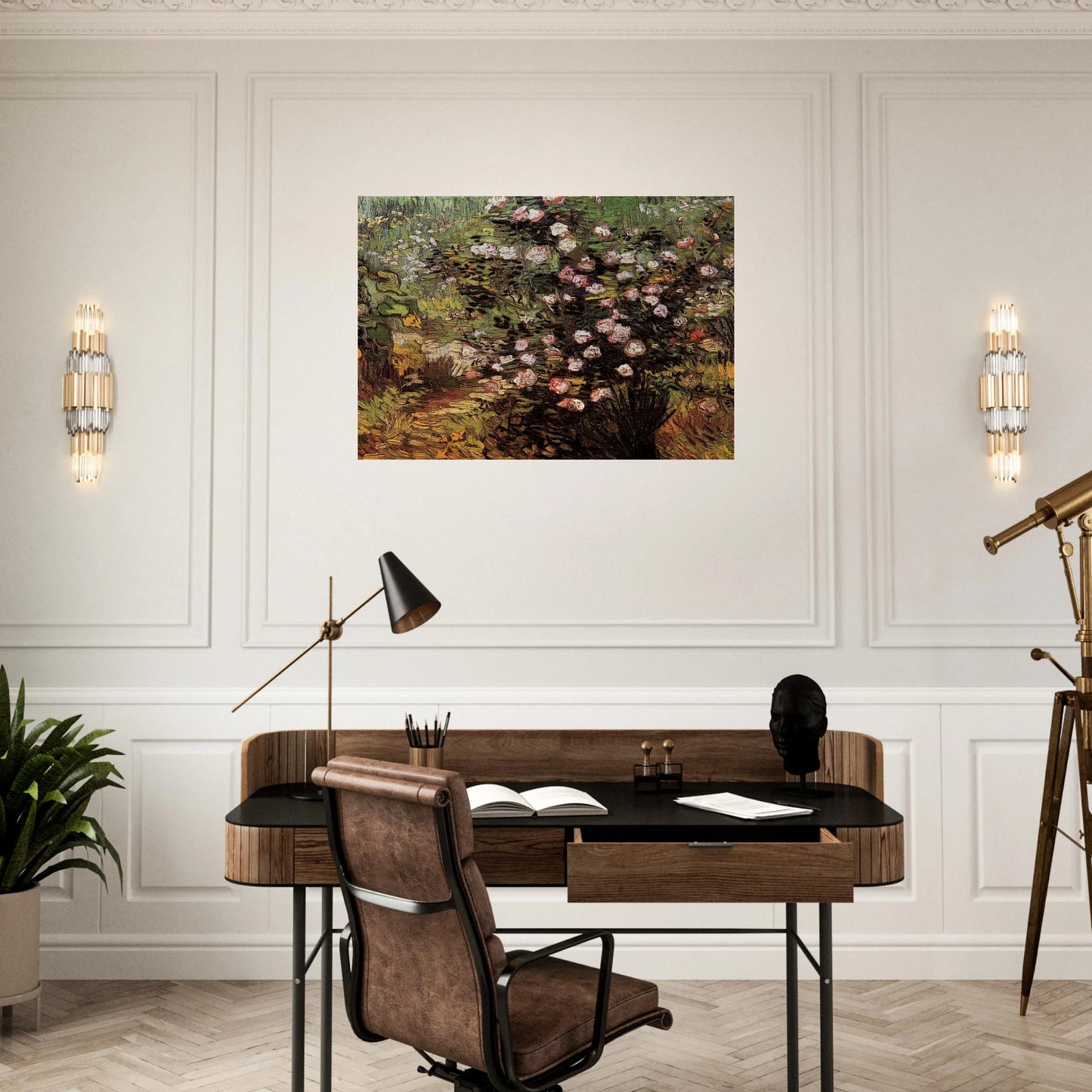 Rosebush in Blossom - Vincent van Gogh Brushed Aluminum Print - 70x100 cm / 28x40 inches | Vincent van Gogh Aluminum Print | Vincent van Gogh Prints