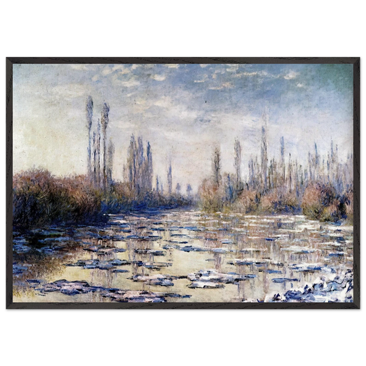 Floating Ice Near Vetheuil - claude monet 70x100 cm / 28x40 inches Framed Art Print – Black Wooden Frame