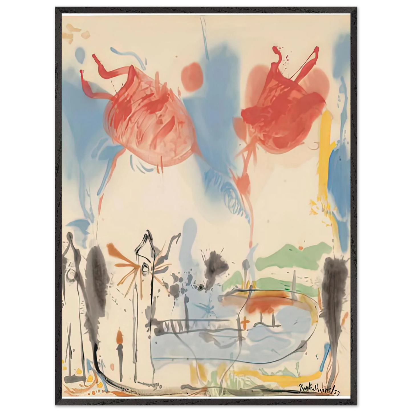 Helen Frankenthaler - Round Trip, 1957- Wall Art - 30x40 cm / 12x16 inches - Premium Wooden Framed Poster With Fine Art Paper - Black frame