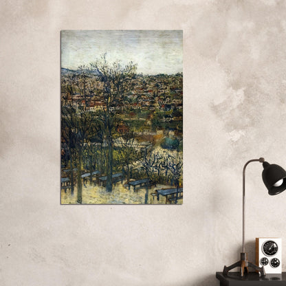 BENCHES AT MONTMAGNY VAL D OISE - Maurice Utrillo Brushed Aluminum Print - 70x100 cm / 28x40 inches | Maurice Utrillo Aluminum Print | Maurice Utrillo Prints