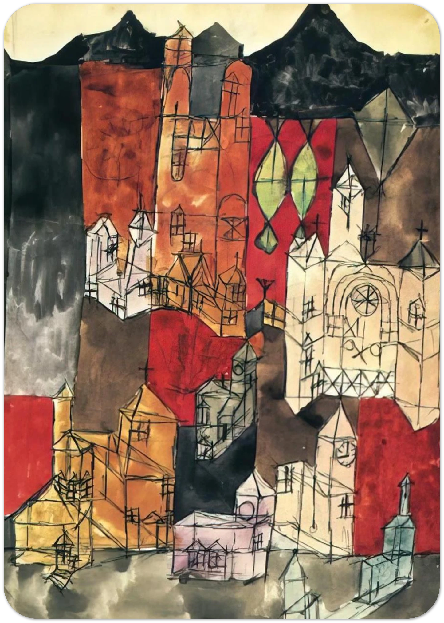 CITY OF CHURCHES 1918 By Paul Klee Pack of 10 Post Cards | Paul Klee Post Cards | A6 (10.5 x 14.8 cm) - 4.1 x 5.8 inches