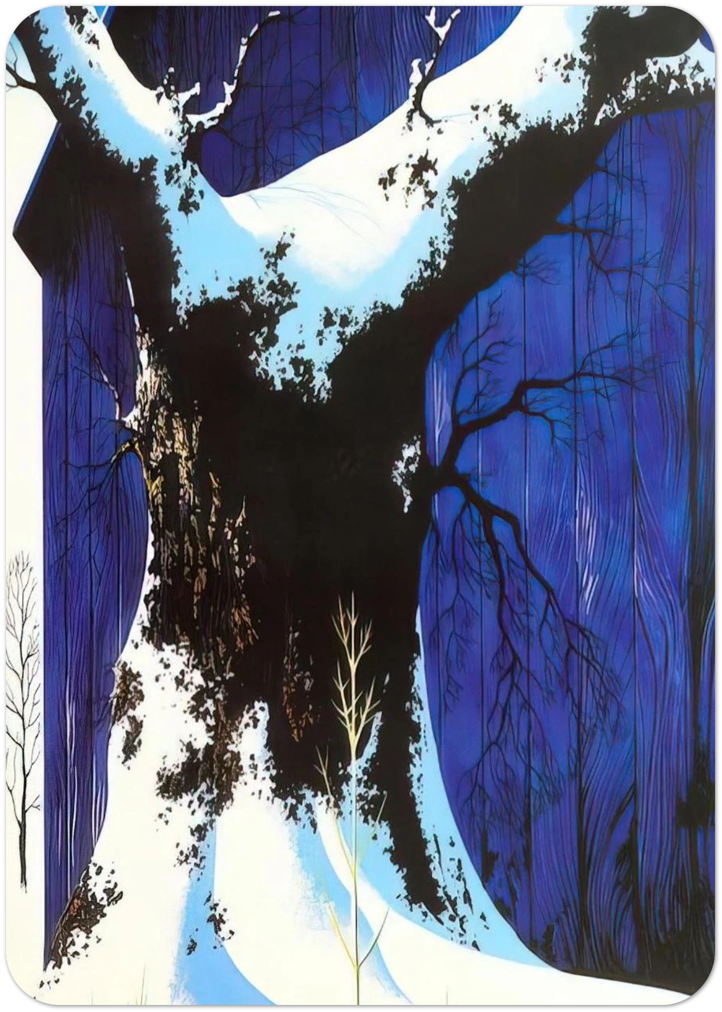 Blue Barn and Snow By Eyvind Earle Pack of 10 Post Cards | Eyvind Earle Post Cards | A6 (10.5 x 14.8 cm) - 4.1 x 5.8 inches