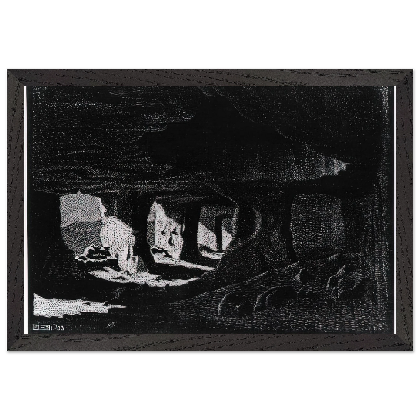 MC Escher - CAVE DWELLINGS NEAR SPERLINGA SICILY Wall Art - 21x29.7 cm / 8x12" - Premium Wooden Framed Poster With Fine Art Paper - Wood frame