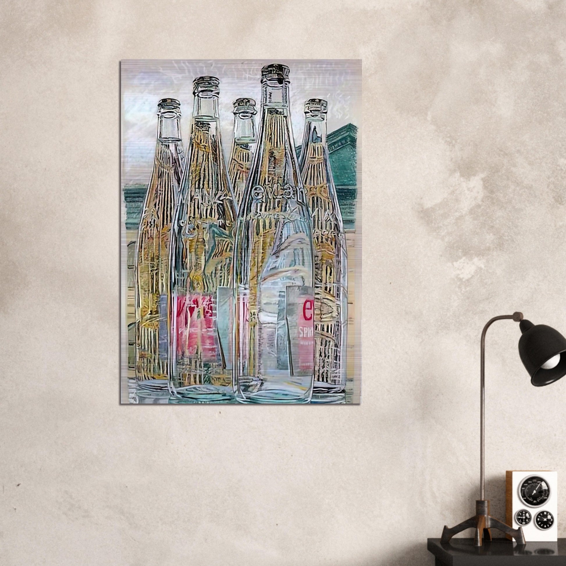 EVIAN BOTTLES 1976 - Janet Fish Brushed Aluminum Print - 70x100 cm / 28x40 inches | Janet Fish Aluminum Print | Janet Fish Prints