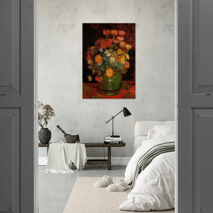Vase with Zinnias - Vincent van Gogh Brushed Aluminum Print - 70x100 cm / 28x40 inches | Vincent van Gogh Aluminum Print | Vincent van Gogh Prints