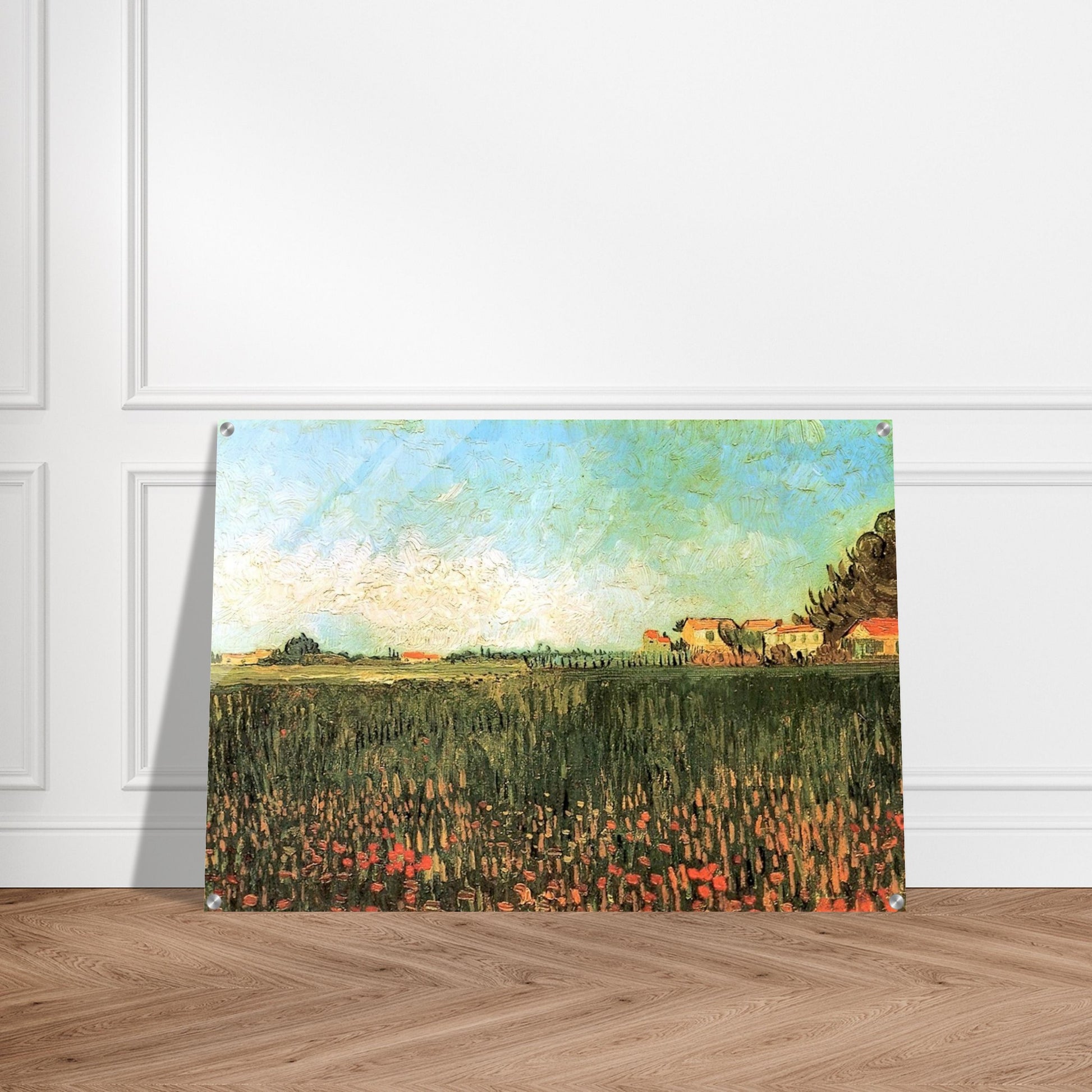 Farmhouses in a Wheat Field Near Arles - Vincent van Gogh Acrylic Print - 70x100 cm / 28x40″ inches