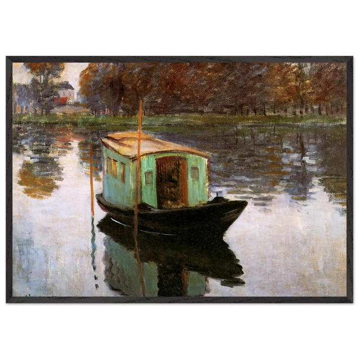 The Studio-Boat - claude monet 70x100 cm / 28x40 inches Framed Art Print – Black Wooden Frame