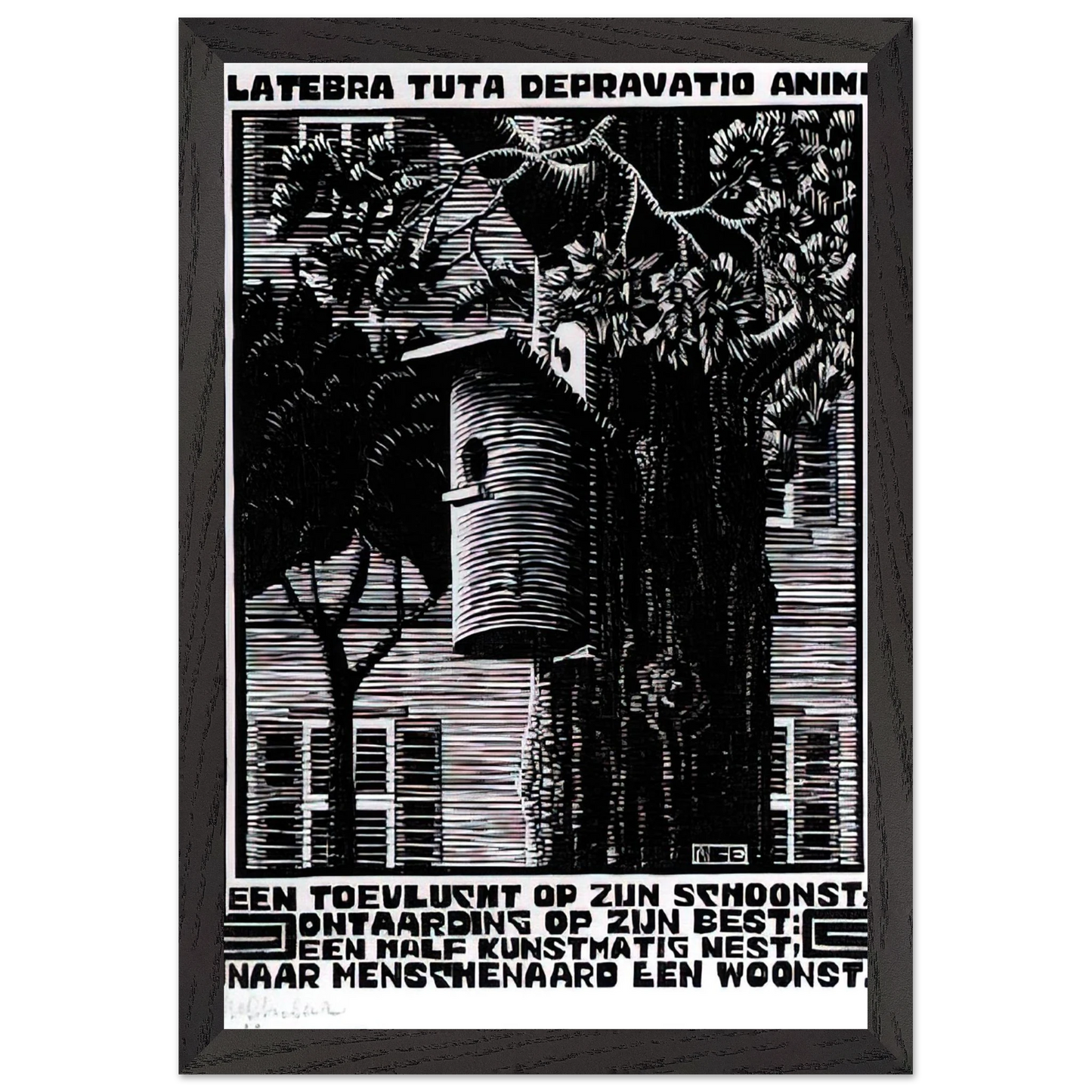 MC Escher - EMBLEMATA RETREAT Wall Art - 30x40 cm / 12x16 inches - Premium Wooden Framed Poster With Fine Art Paper - Wood frame