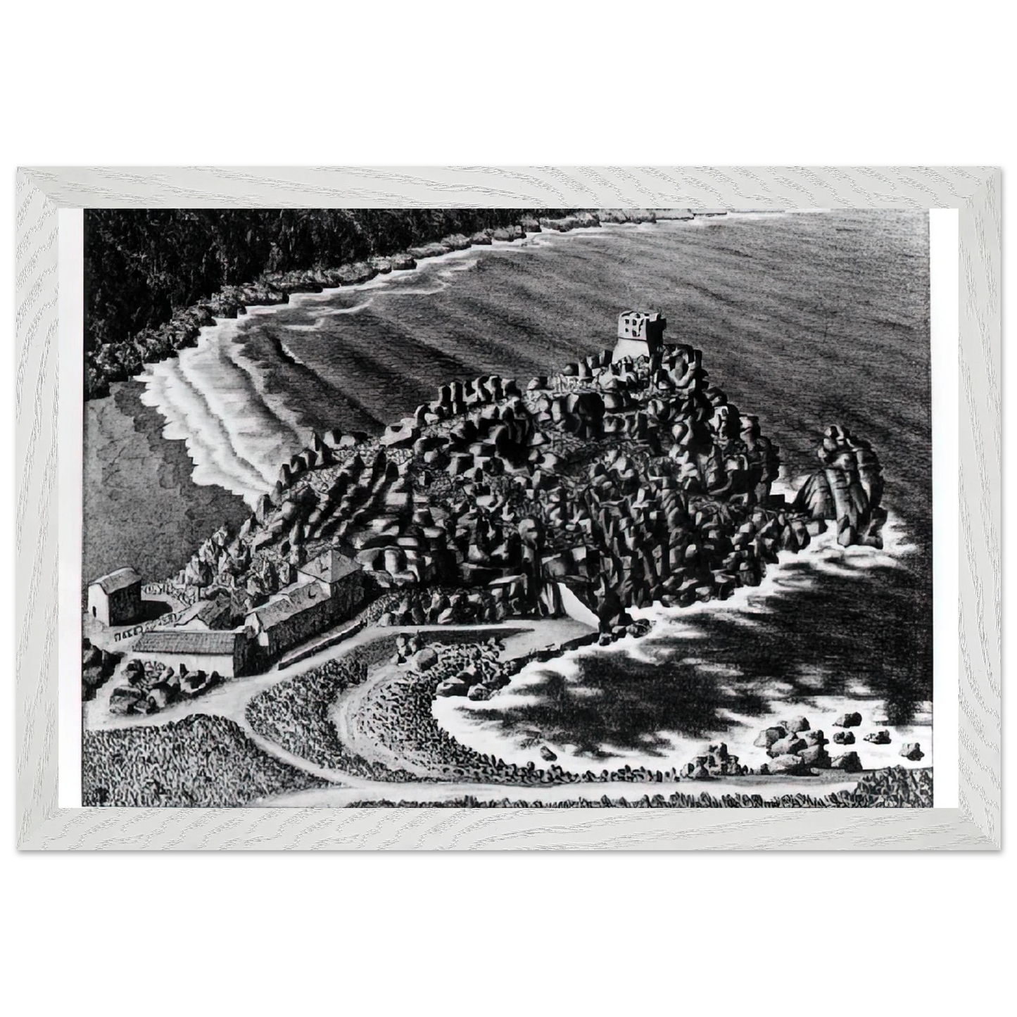 MC Escher - GULF OF PORTO CORSICA DECEMBER 1933 1933 Wall Art - 60x80 cm / 24x32 inches - Premium Wooden Framed Poster With Fine Art Paper - Black frame
