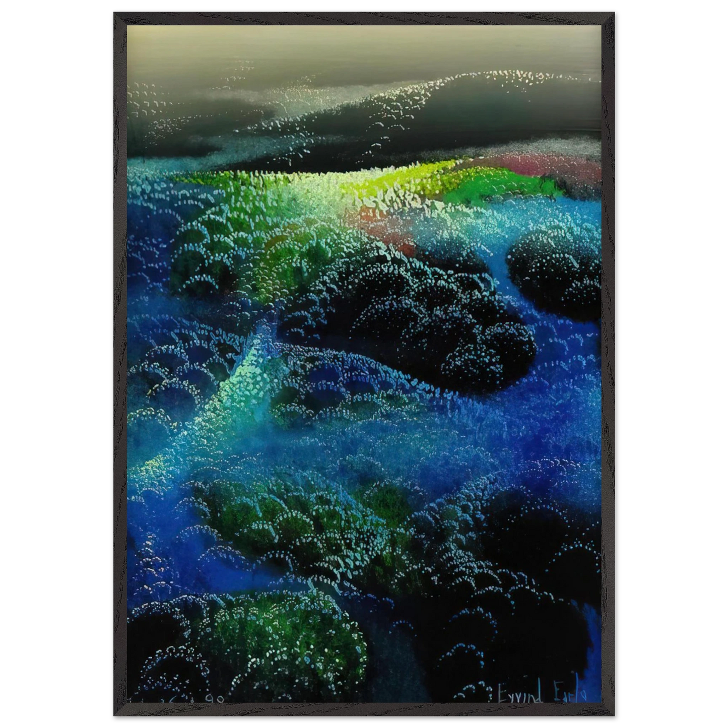 Fields Of Fog - Eyvind Earle 70x100 cm / 28x40 inches Framed Art Print – Black Wooden Frame