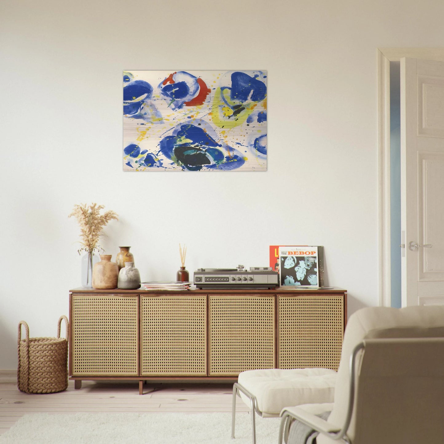 Blue With Red, Yellow and Orange - Sam Francis Brushed Aluminum Print - 70x100 cm / 28x40 inches | Sam Francis Aluminum Print | Sam Francis Prints