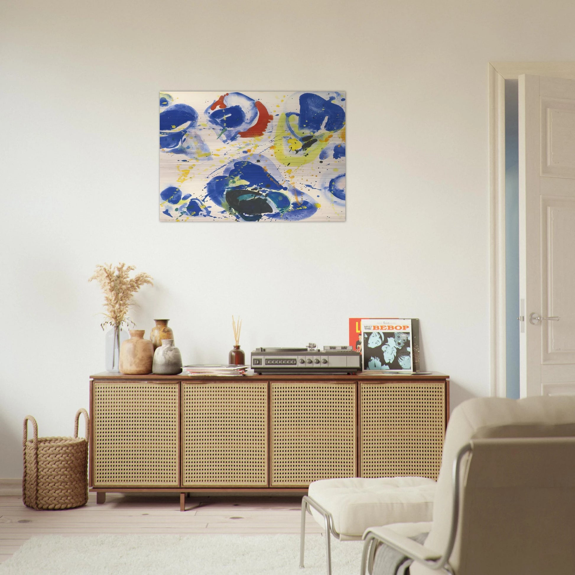 Blue With Red, Yellow and Orange - Sam Francis Brushed Aluminum Print - 70x100 cm / 28x40 inches | Sam Francis Aluminum Print | Sam Francis Prints