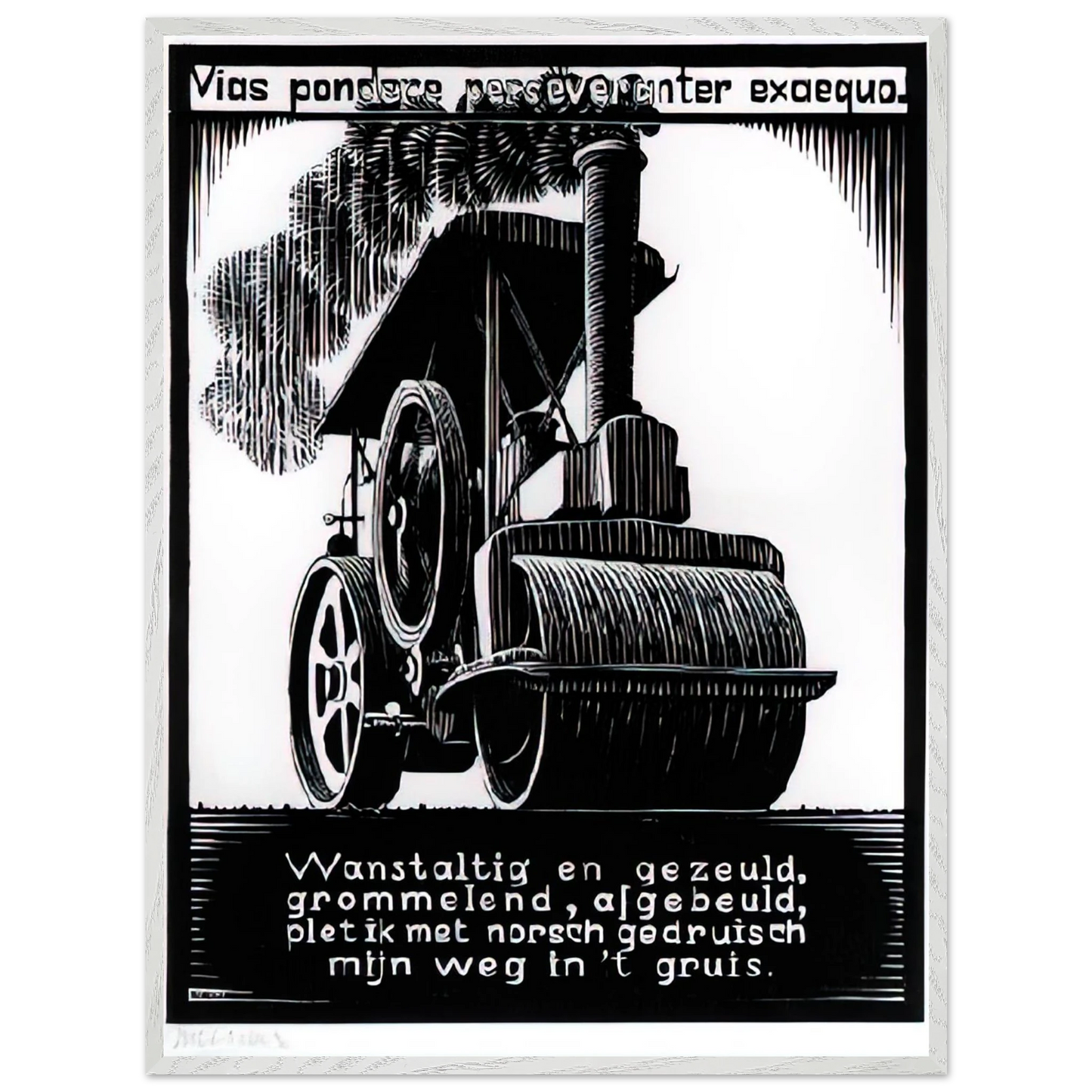 MC Escher - EMBLEMATA STEAMROLLER Wall Art - 60x80 cm / 24x32 inches - Premium Wooden Framed Poster With Fine Art Paper - Black frame