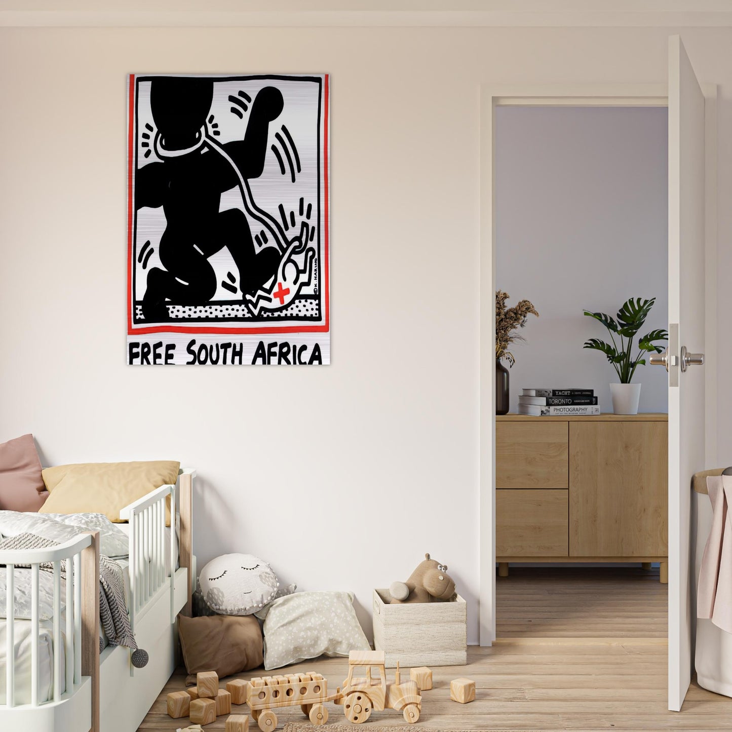 FREE SOUTH AFRICA 1985 - Keith Haring Brushed Aluminum Print - 70x100 cm / 28x40 inches | Keith Haring Aluminum Print | Keith Haring Prints
