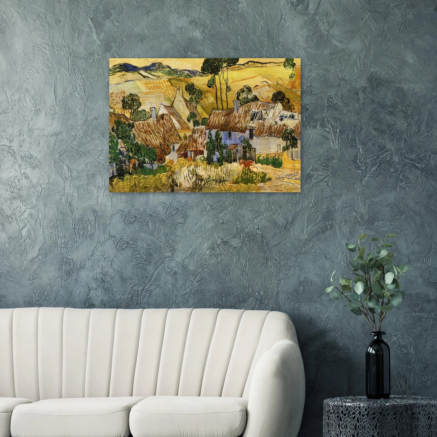 Thatched Houses against a Hill - Vincent van Gogh Brushed Aluminum Print - 70x100 cm / 28x40 inches | Vincent van Gogh Aluminum Print | Vincent van Gogh Prints
