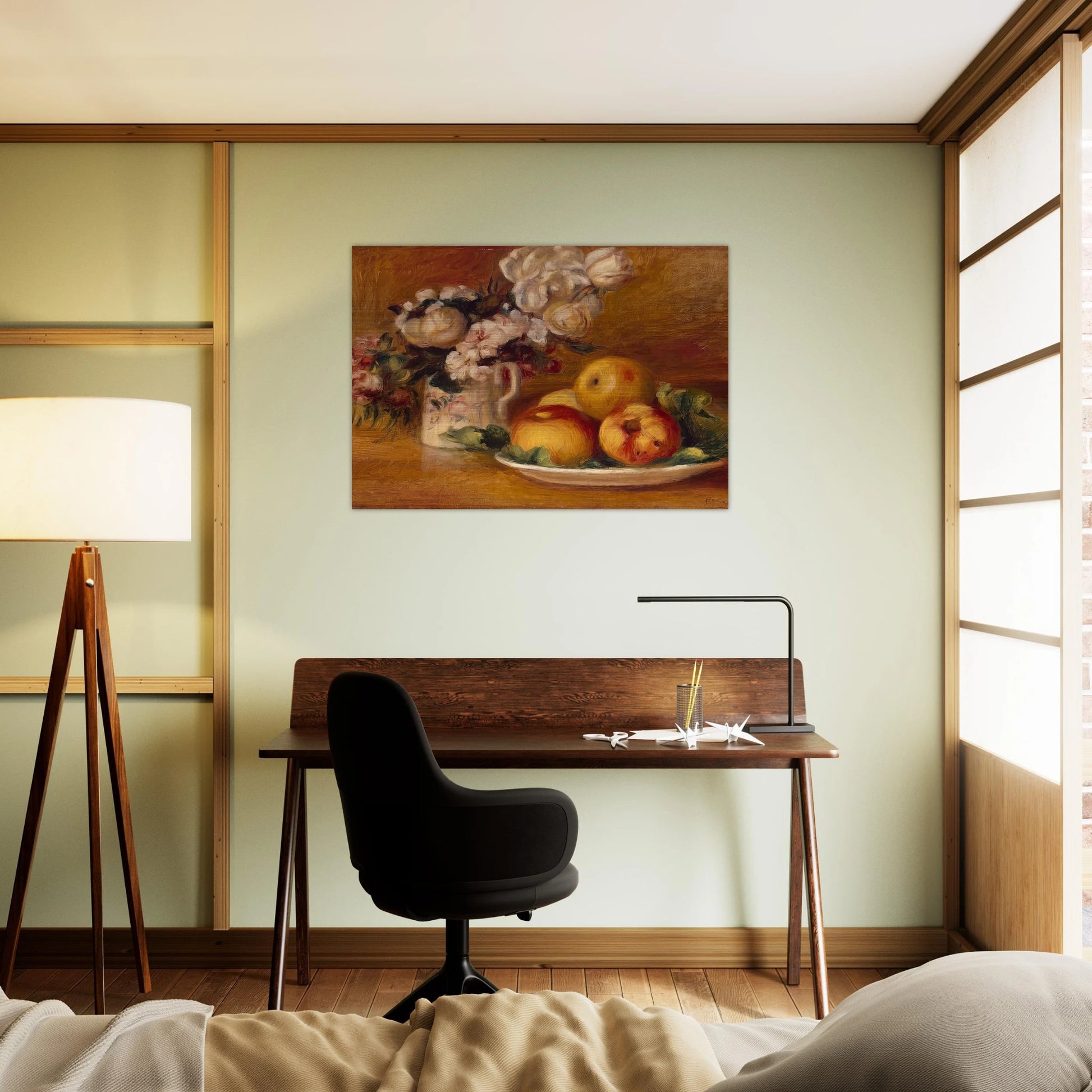 Apples and Flowers - Pierre-Auguste Renoir Brushed Aluminum Print - 70x100 cm / 28x40 inches | Pierre-Auguste Renoir Aluminum Print | Pierre-Auguste Renoir Prints