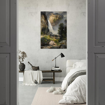 Cascade Falls, Yosemite - Thomas Moran Brushed Aluminum Print - 70x100 cm / 28x40 inches | Thomas Moran Aluminum Print | Thomas Moran Prints