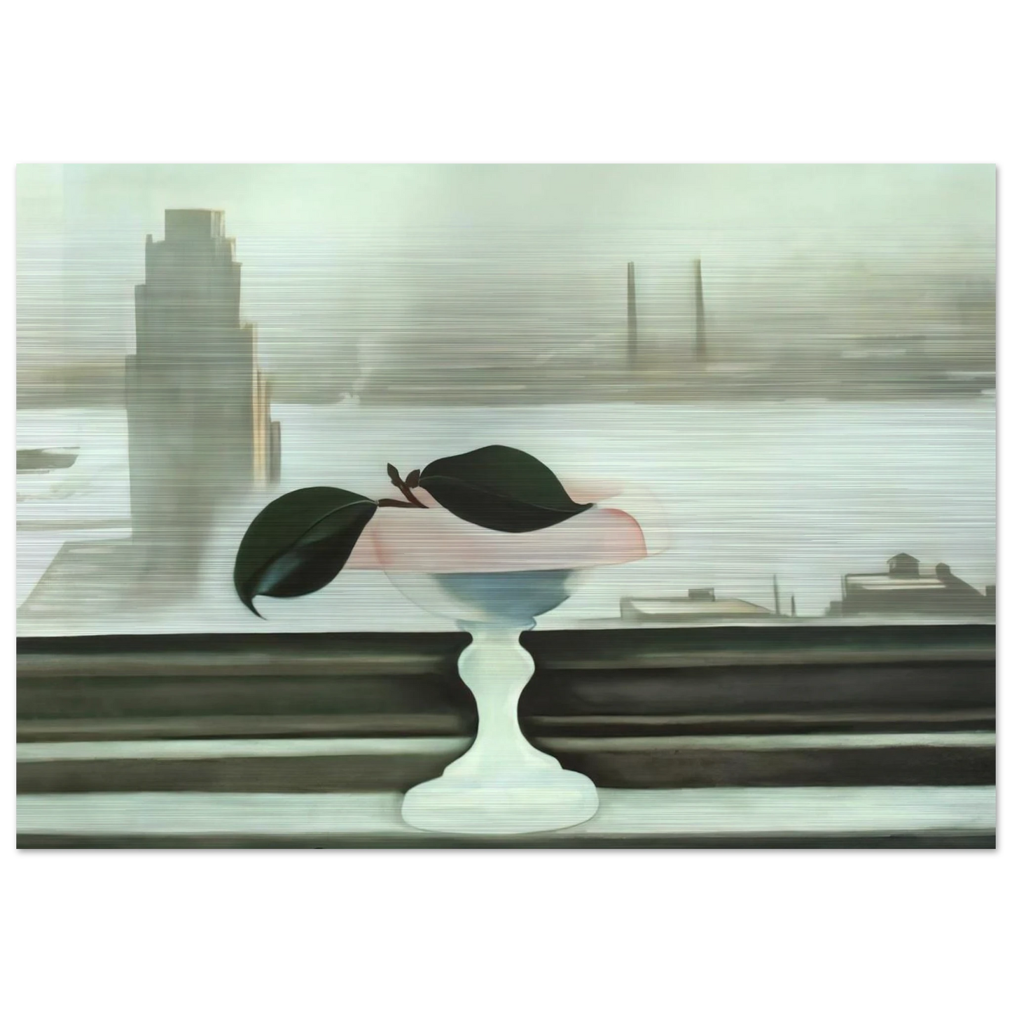 Pink Dish and Green Leaves - Georgia O'Keeffe Brushed Aluminum Print - 70x100 cm / 28x40 inches | Georgia O'Keeffe Aluminum Print | Georgia O'Keeffe Prints