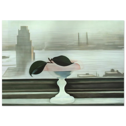 Pink Dish and Green Leaves - Georgia O'Keeffe Brushed Aluminum Print - 70x100 cm / 28x40 inches | Georgia O'Keeffe Aluminum Print | Georgia O'Keeffe Prints