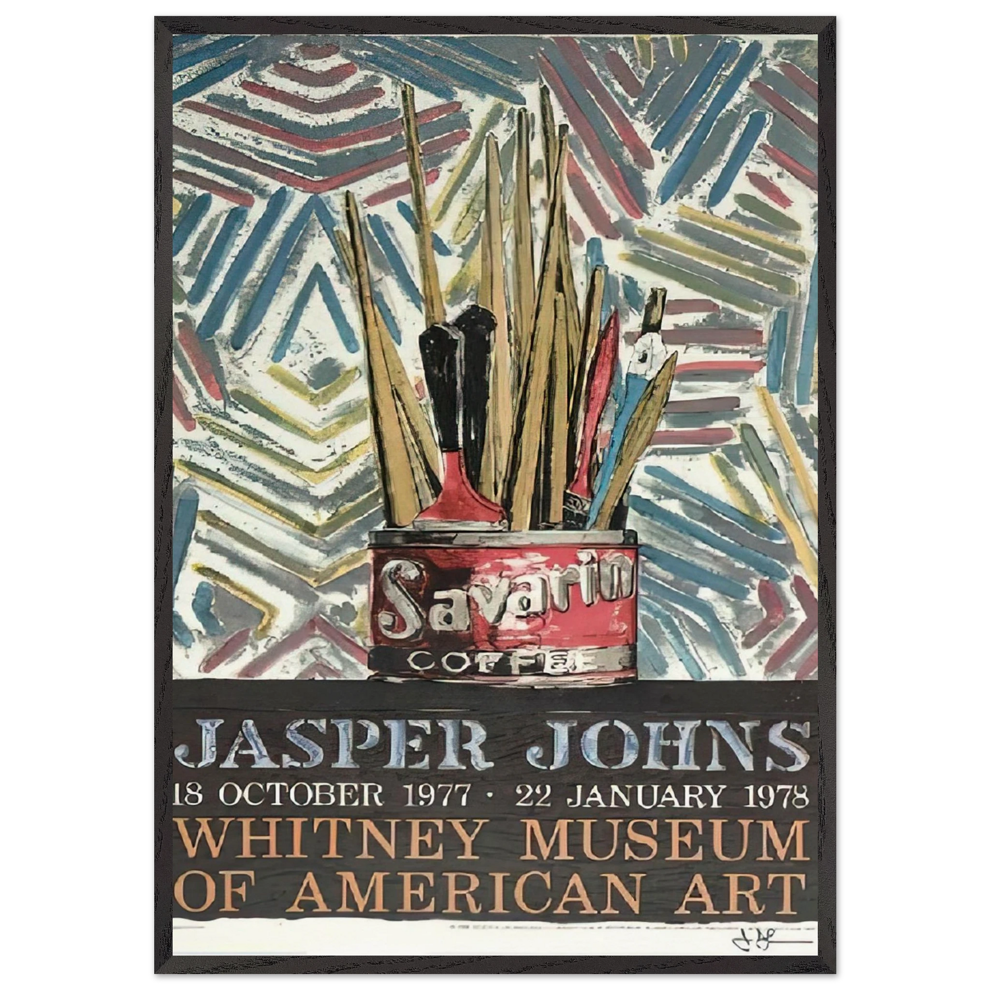 SAVARIN WHITNEY MUSEUM POSTER - Jasper Johns Framed Art Print – Black Wooden Frame - Default Title - -Framed Art Print