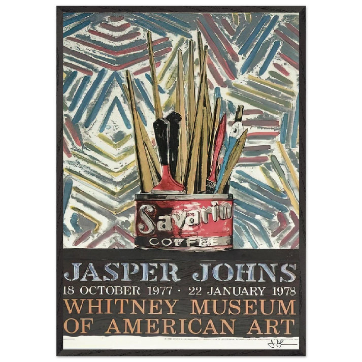 SAVARIN WHITNEY MUSEUM POSTER - Jasper Johns 70x100 cm / 28x40 inches Framed Art Print – Black Wooden Frame