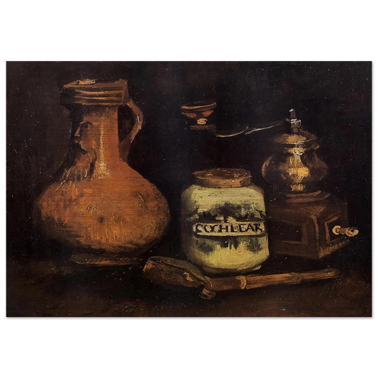 Still Life with Coffee Mill, Pipe Case and Jug - Vincent van Gogh Brushed Aluminum Print - 70x100 cm / 28x40 inches | Vincent van Gogh Aluminum Print | Vincent van Gogh Prints