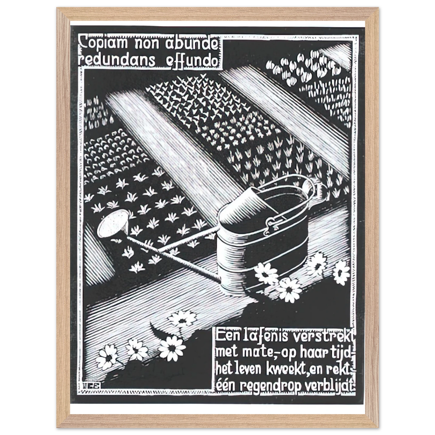 MC Escher - WATERINGCAN Wall Art - 30x40 cm / 12x16 inches - Premium Wooden Framed Poster With Fine Art Paper - White frame