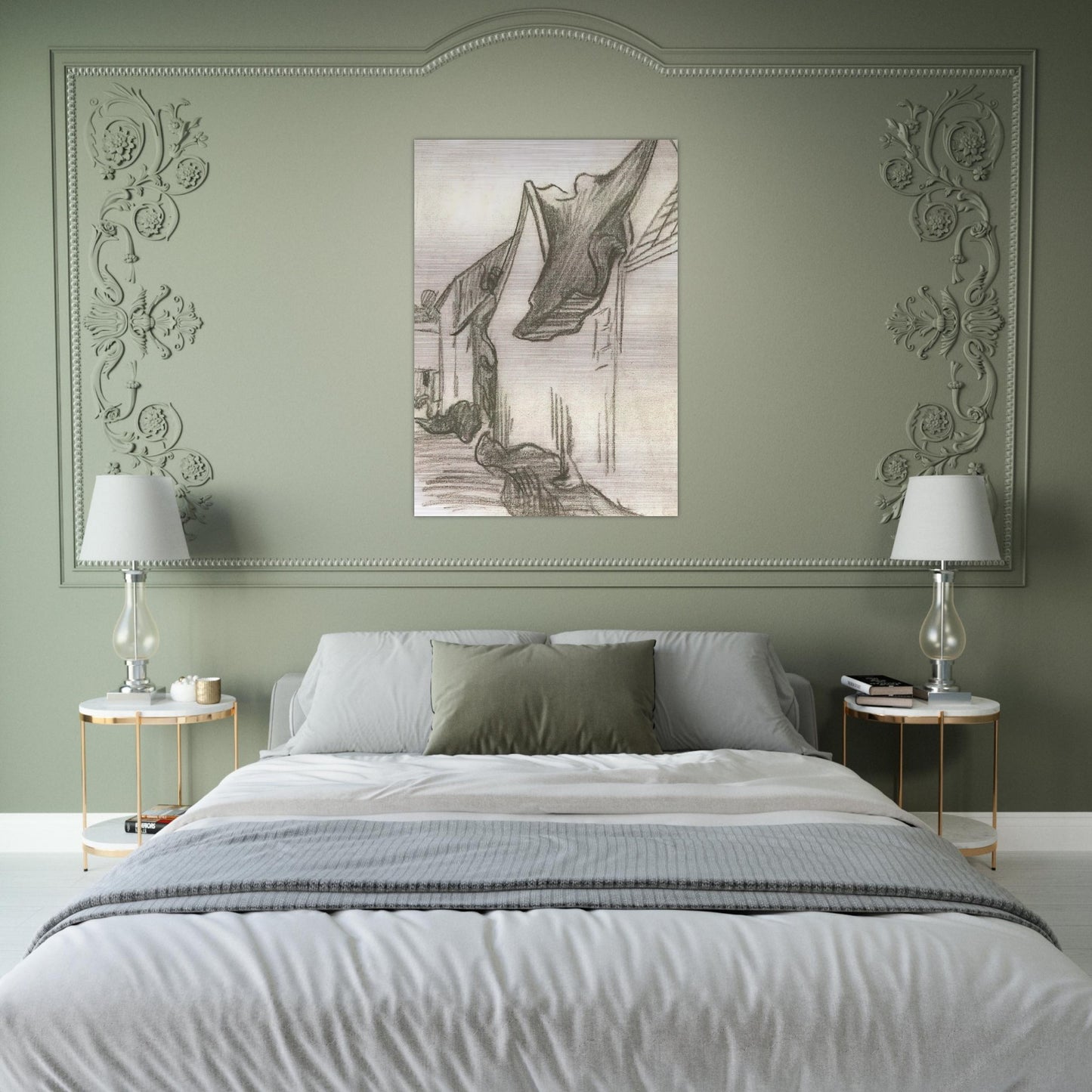 Village Street, Sketch - Vincent van Gogh Brushed Aluminum Print - 70x100 cm / 28x40 inches | Vincent van Gogh Aluminum Print | Vincent van Gogh Prints