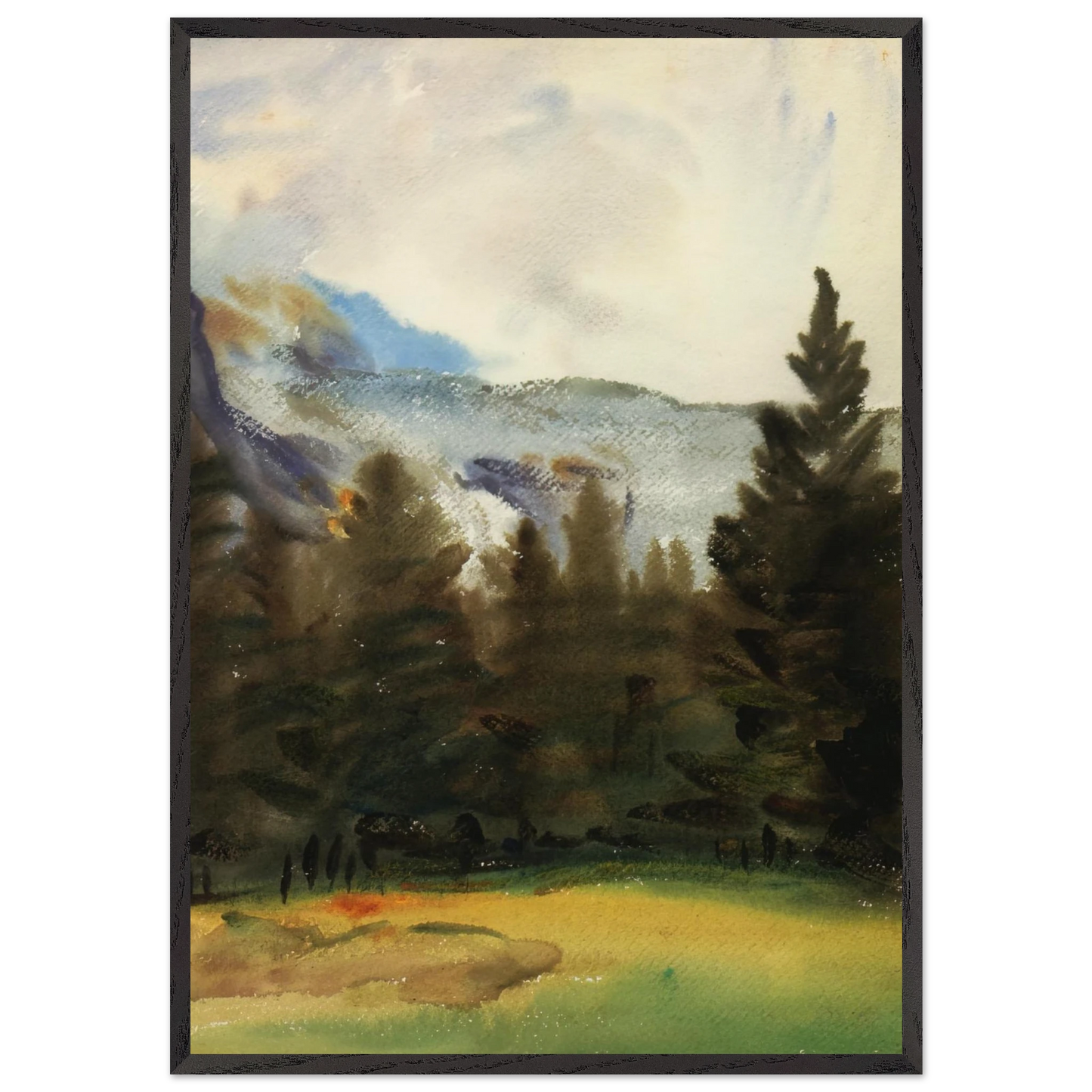 Purtud Fir Trees and Snow Mountains - John Singer Sargent 70x100 cm / 28x40 inches Framed Art Print – Black Wooden Frame